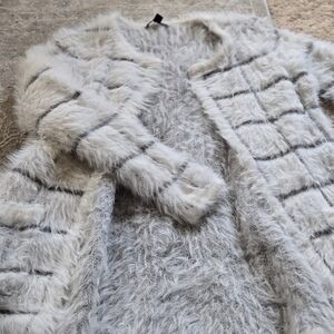 Women's Fuzzy Gray and White Coat